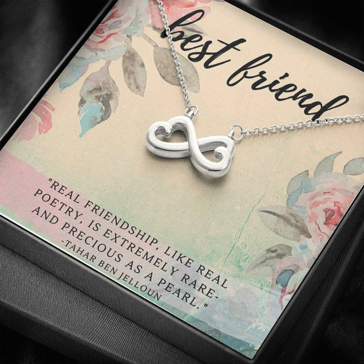 Real Friendship Like Real Poetry Gift For BFF 14K White Gold Infinity Heart Necklace