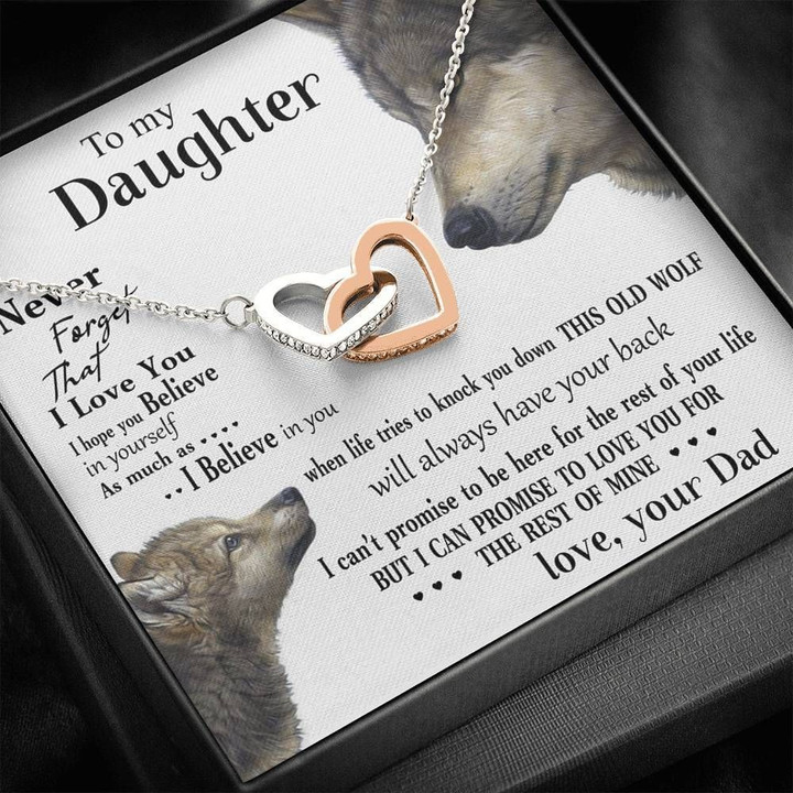 Never Forget That I Love You Gift For Daughter Wolf Interlocking Hearts Necklace
