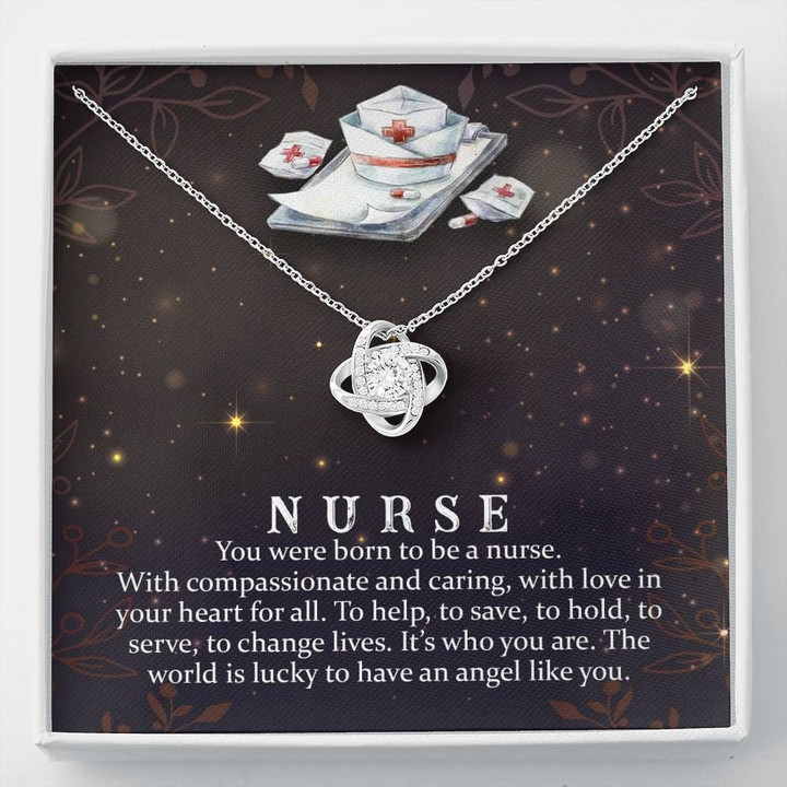 You Were Born To Be A Nurse Gift For Nurse 14K White Gold Love Knot Necklace