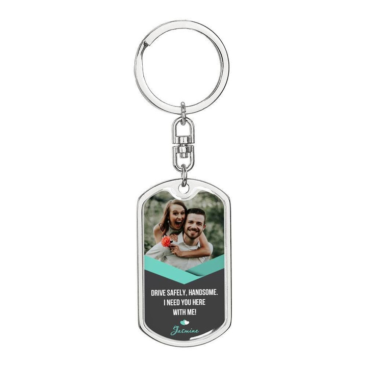 I Need You Here With Me Custom Photo Dog Tag Pendant Keychain Gift For Him