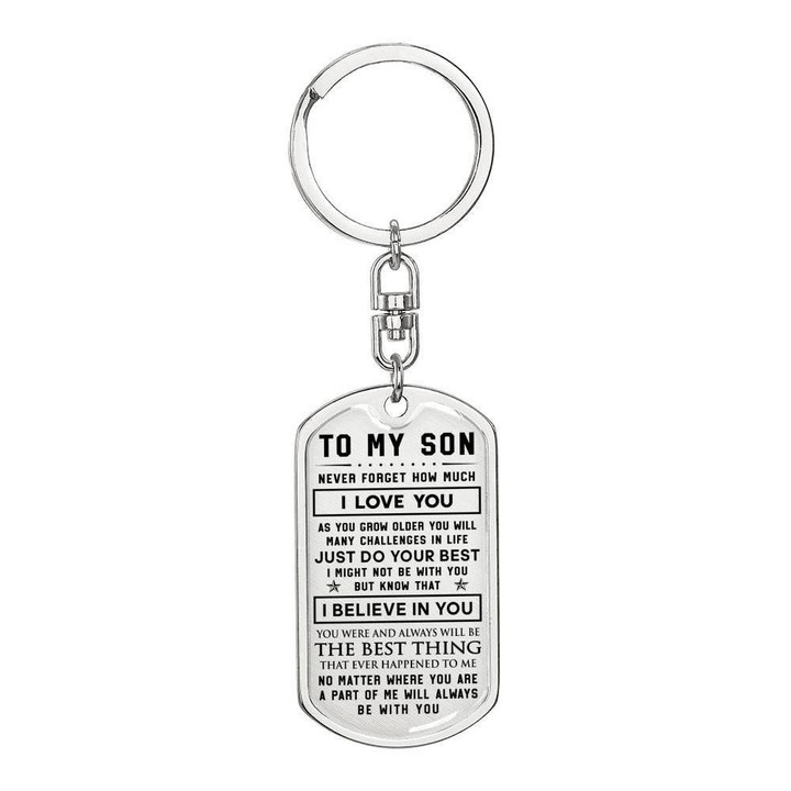 I Believe In You Gift For Son Stainless Dog Tag Pendant Keychain