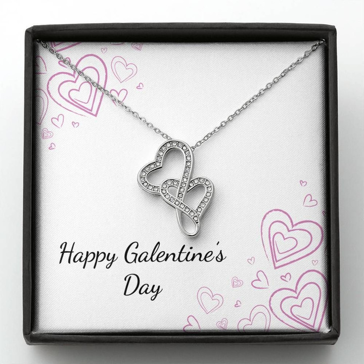 Happy Galantine's Day Double Hearts Necklace Gift For Wife