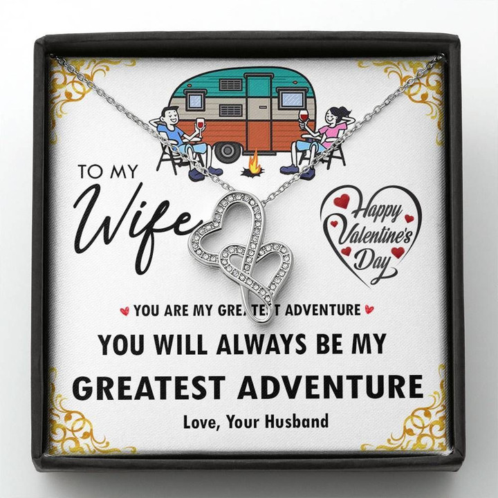 Gift For Wife You Are My Greatest Adventure Double Hearts Necklace