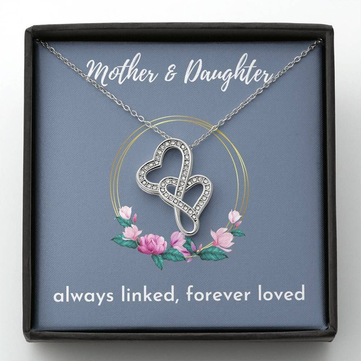 Mother And Daughter Always Linked Forever Loved Gift For Daughter Double Hearts Necklace