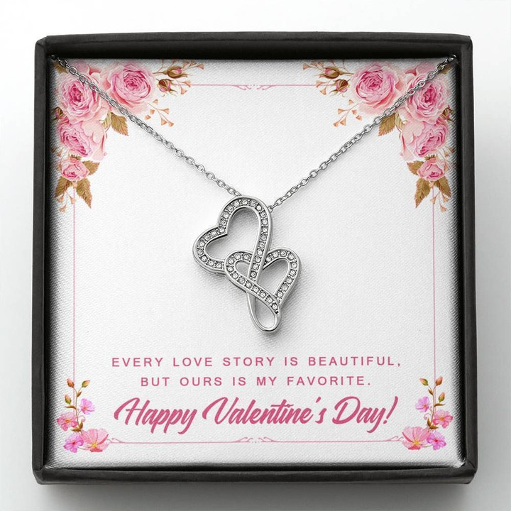 Every Love Story Is Beautiful Double Hearts Necklace Gift For Wife