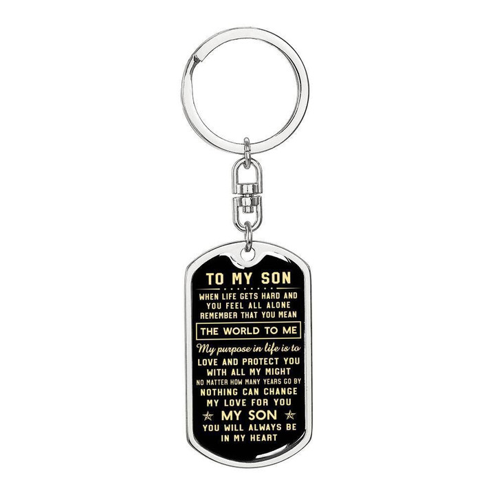 You Mean The World To Me Gift For Son Stainless Dog Tag Pendant Keychain Black