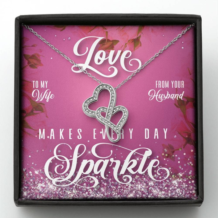 Love Makes Every Day Sparkle Double Hearts Necklace Gift For Wife
