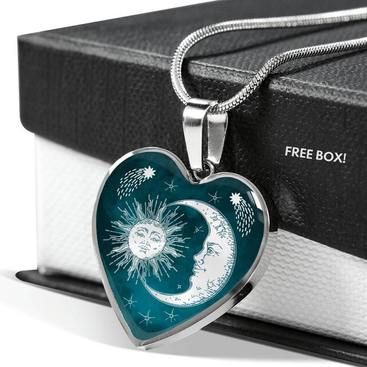Love Story Between Sun And Moon Stainless Heart Pendant Necklace Gift For Women