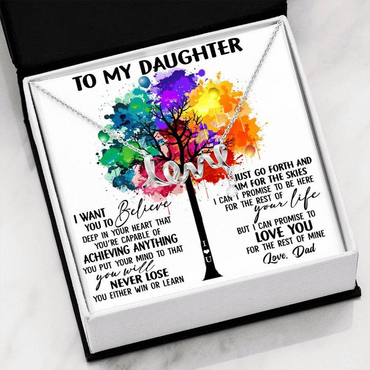 Capable Of Achieving Anything Colorful Tree Scripted Love Necklace Gift For Daughter