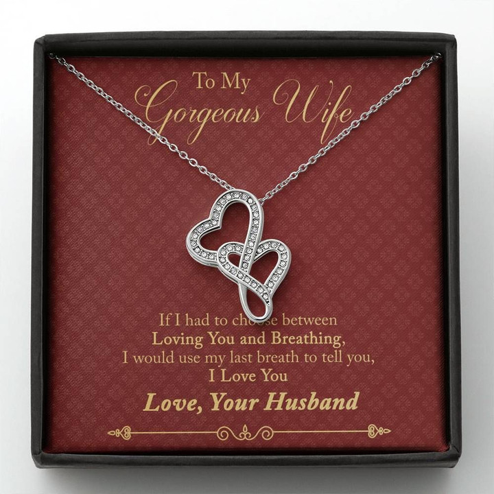 Loving You And Breathing Double Hearts Necklace Gift For Wife