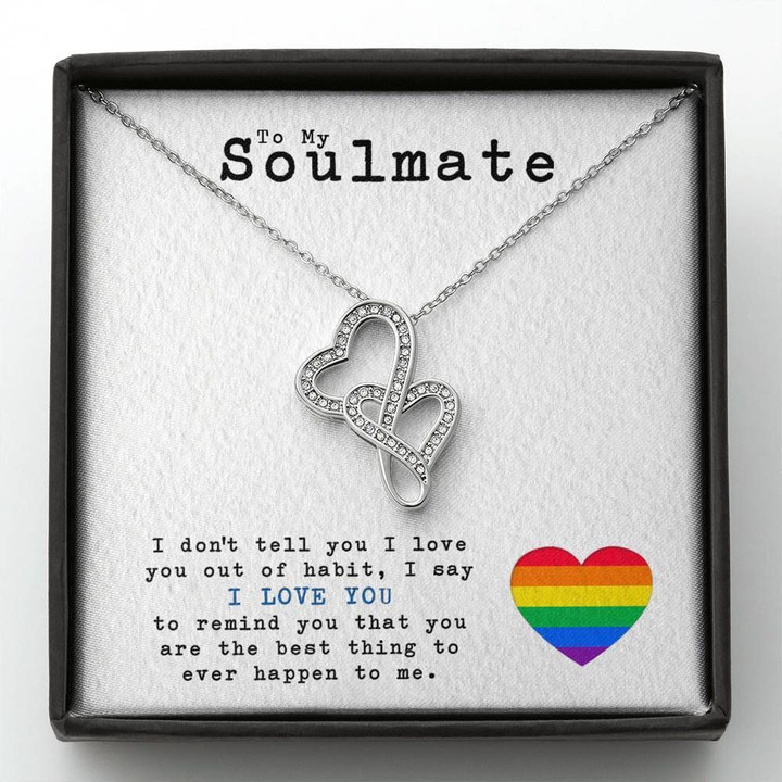 Soulmate Gift For Her You Are The Best Thing Rainbow Heart Double Hearts Necklace