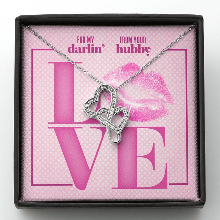 Love Pink Lips Gift For Wife Double Hearts Necklace