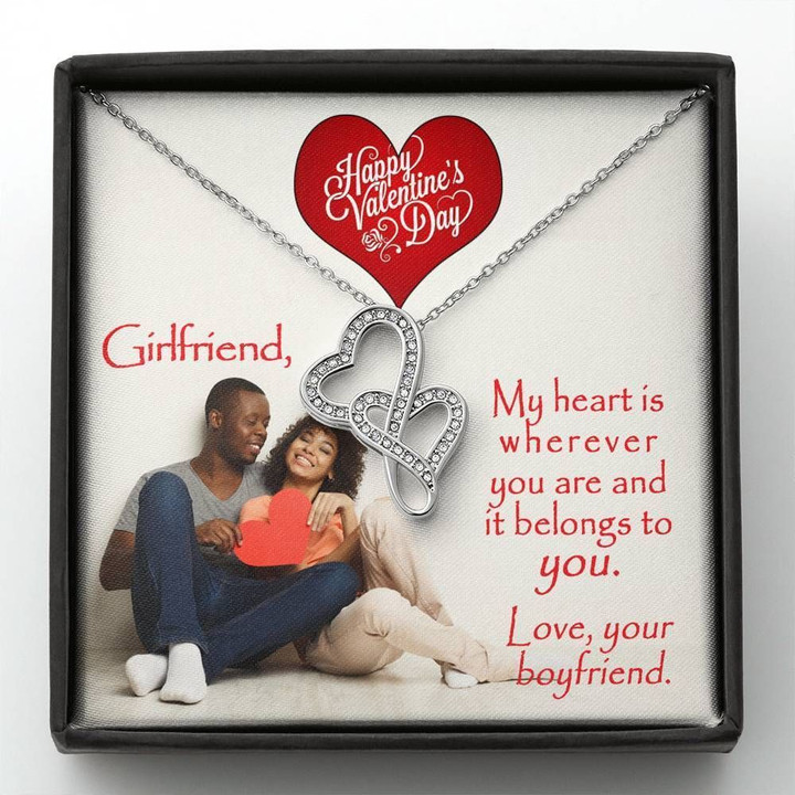 Valentine's Day Gift For Girlfriend My Heart Is Wherever You Are Double Hearts Necklace