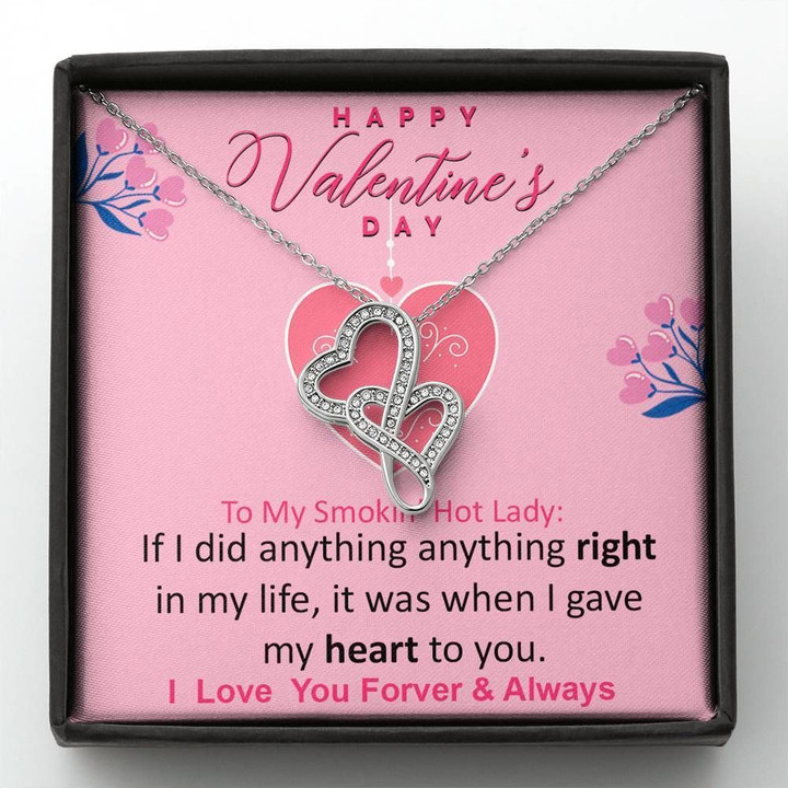Gift For Your Lady I Love You Forever Pink Double Hearts Necklace