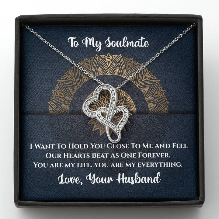 Soulmate Gift For Her I Want To Hold You Double Hearts Necklace
