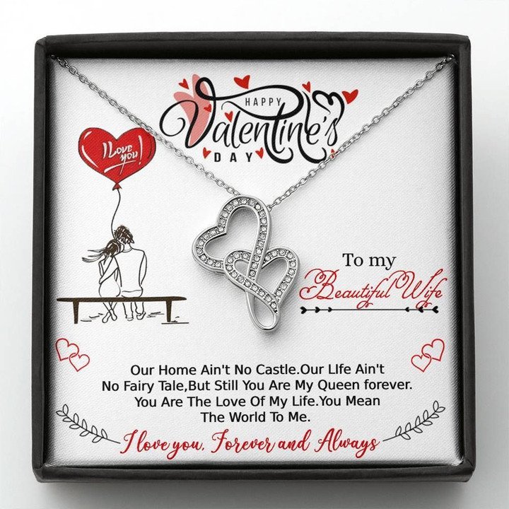 Birthday Gift For Wife You Mean The World To Me Double Hearts Necklace