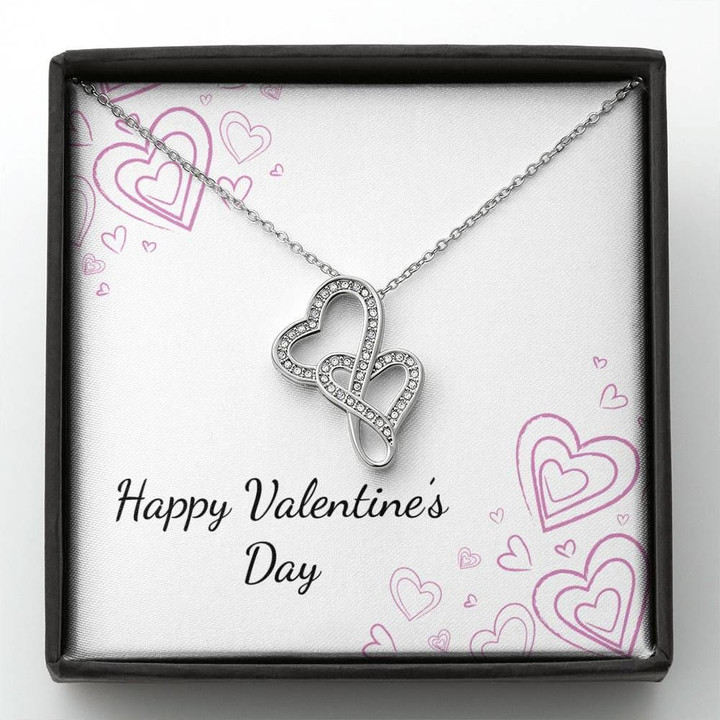 Happy Valentine's Day Double Hearts Necklace Gift For Wife