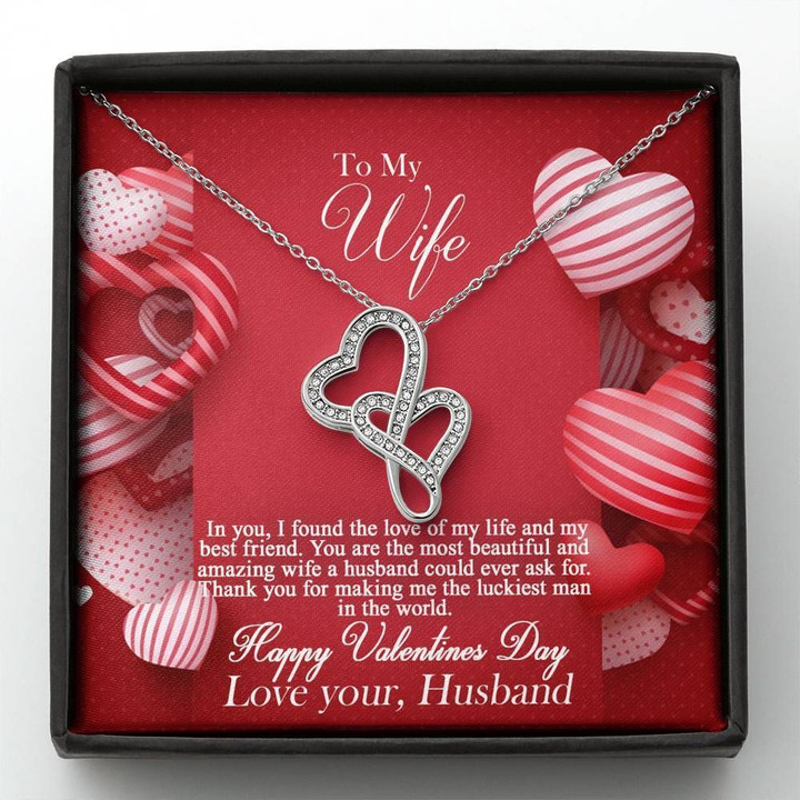 The Most Beautiful And Amazing Wife Double Hearts Necklace Gift For Wife
