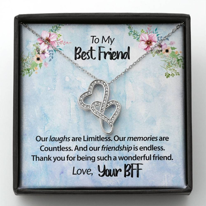 Thank You For Being Such A Wonderful Friend Gift For Bff Double Hearts Necklace