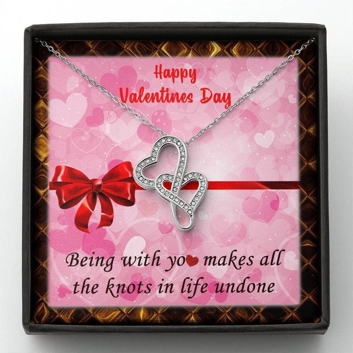 Being With You Makes All The Knots Undone Double Hearts Necklace Gift For Her