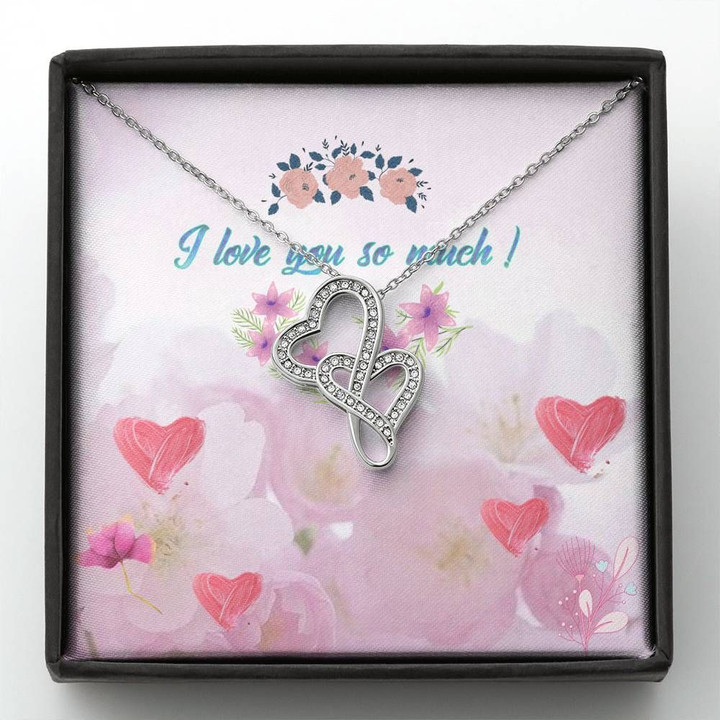 I Love You So Much Flowers Art Painting Gift For Her Double Hearts Necklace