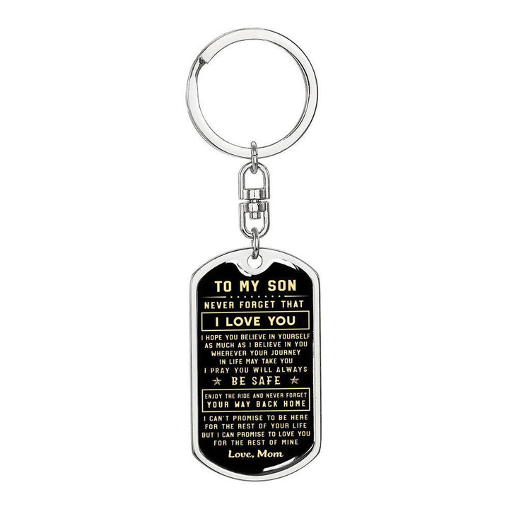 I Believe In You Mom Gift For Son Stainless Dog Tag Pendant Keychain Black