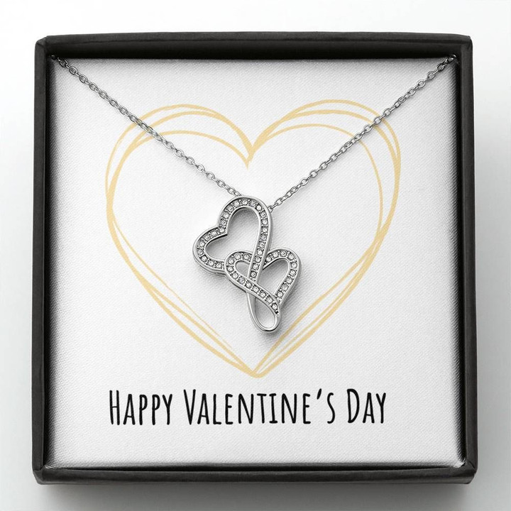 Happy Valentine's Day White Background Double Hearts Necklace Gift For Wife