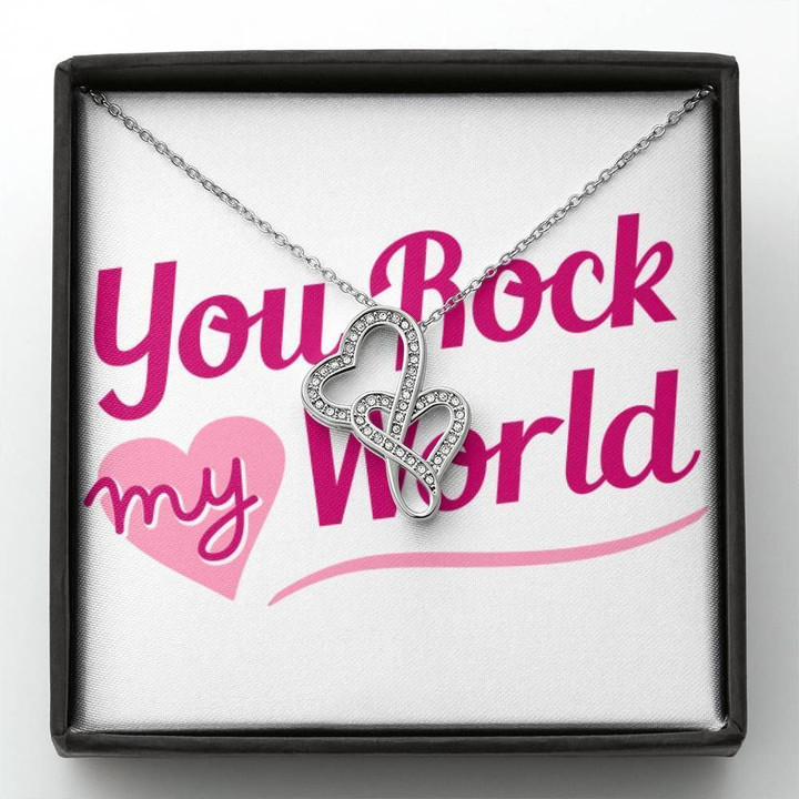 You Rock My World Gift For Her Double Hearts Necklace