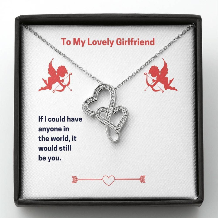 Gift For Girlfriend Double Hearts Necklace Happy Valentine's Day With Cupid