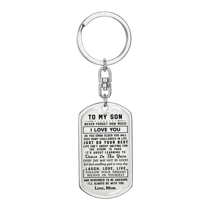 Laugh Love Live Mom Gift For Son Stainless Dog Tag Pendant Keychain