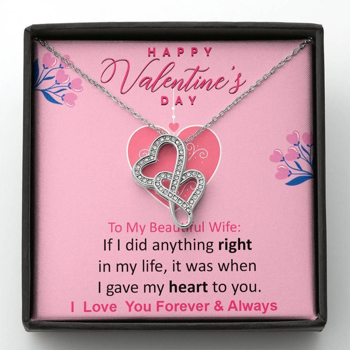 Pink I Gave My Heart To You Gift For Wife Double Hearts Necklace