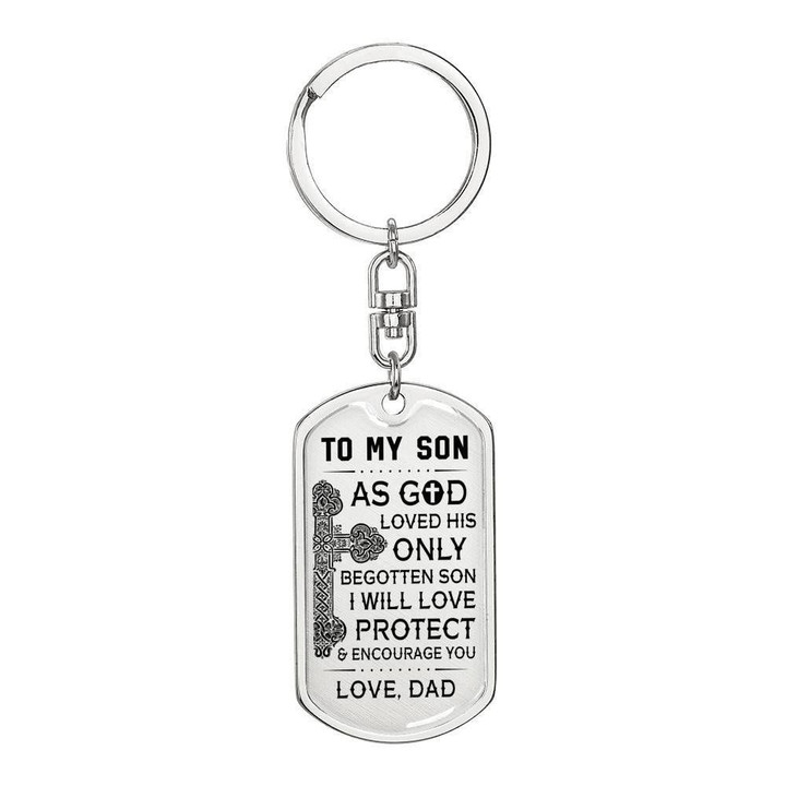 I Will Love Protect You Gift For Son Stainless Dog Tag Pendant Keychain