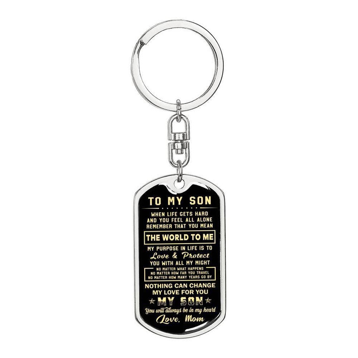 You Mean The World To Me Black Mom Gift For Son Stainless Dog Tag Pendant Keychain