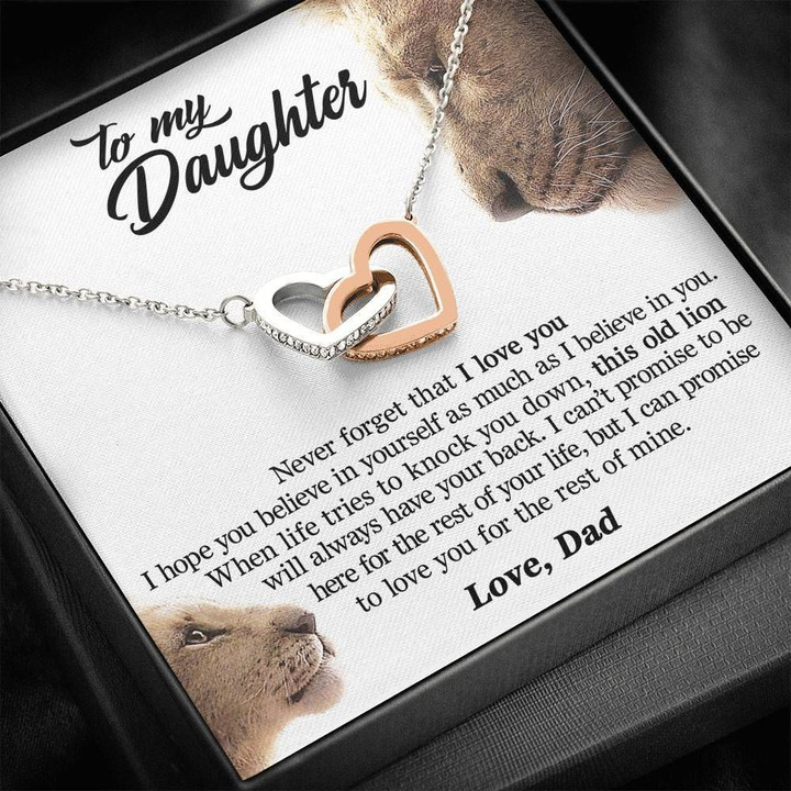 The Rest Of Mine Lion Interlocking Hearts Necklace Dad Gift For Daughter