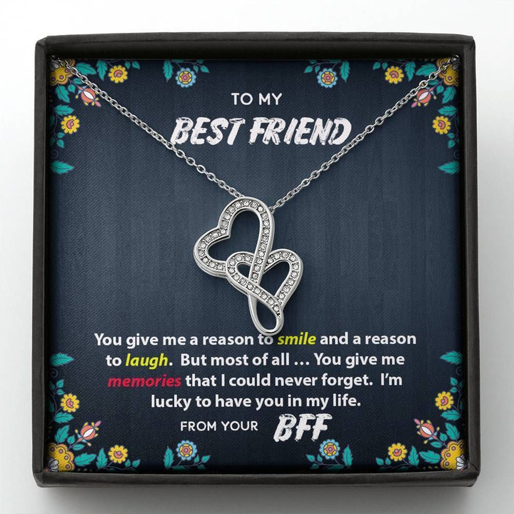 You Give Me A Reason To Smile Gift For Bff Double Hearts Necklace