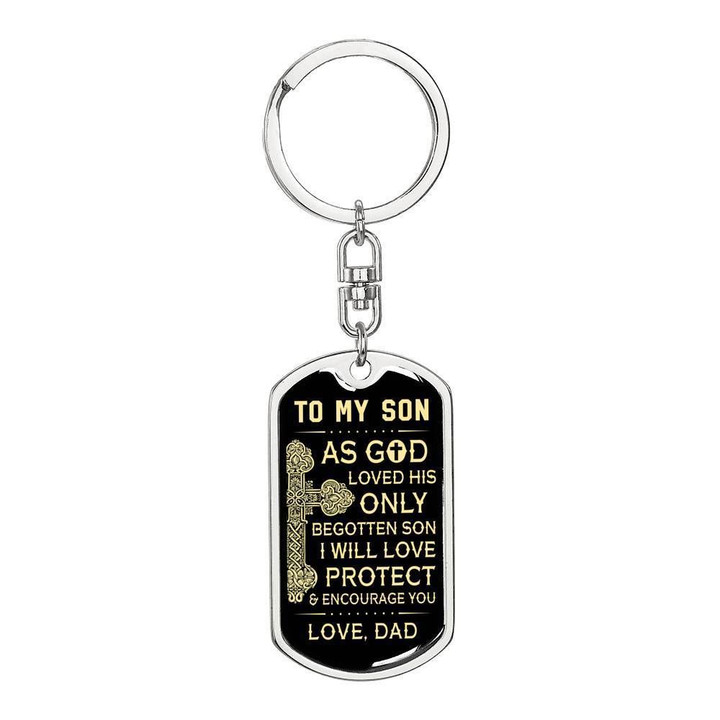 I Will Love Protect You Cross Dad Gift For Son Stainless Dog Tag Pendant Keychain Black