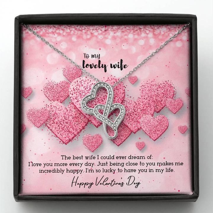 Valentine Gift For Wife So Lucky To Have You In Life Double Hearts Necklace
