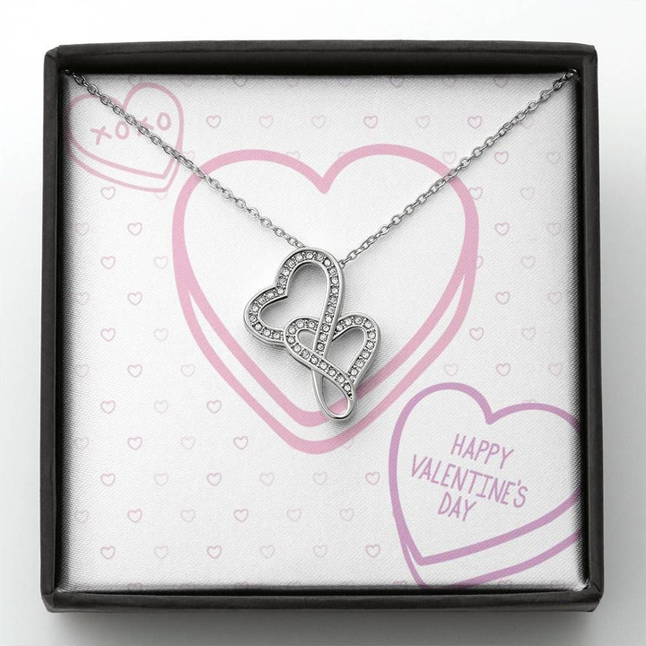 Happy Valentine's Day Heart Pattern Double Hearts Necklace Gift For Wife