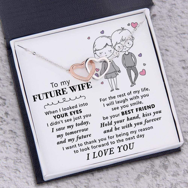 Hold Your Hand And Kiss You Gift For Wife Future Wife Interlocking Hearts Necklace
