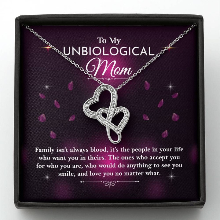 Family Isn't Always Blood Double Hearts Necklace Gift For Step Mom