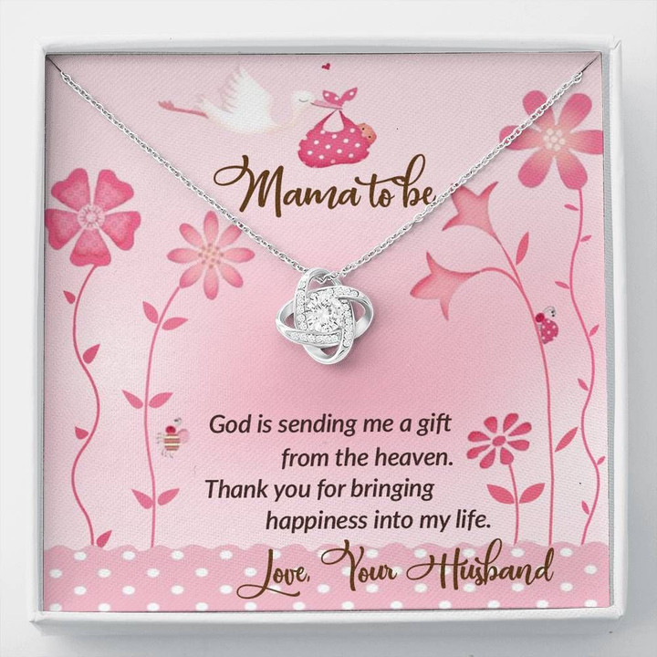 God Is Sending Me A Gift From Heaven 14K White Gold Love Knot Necklace Gift For Mom Mama To Be