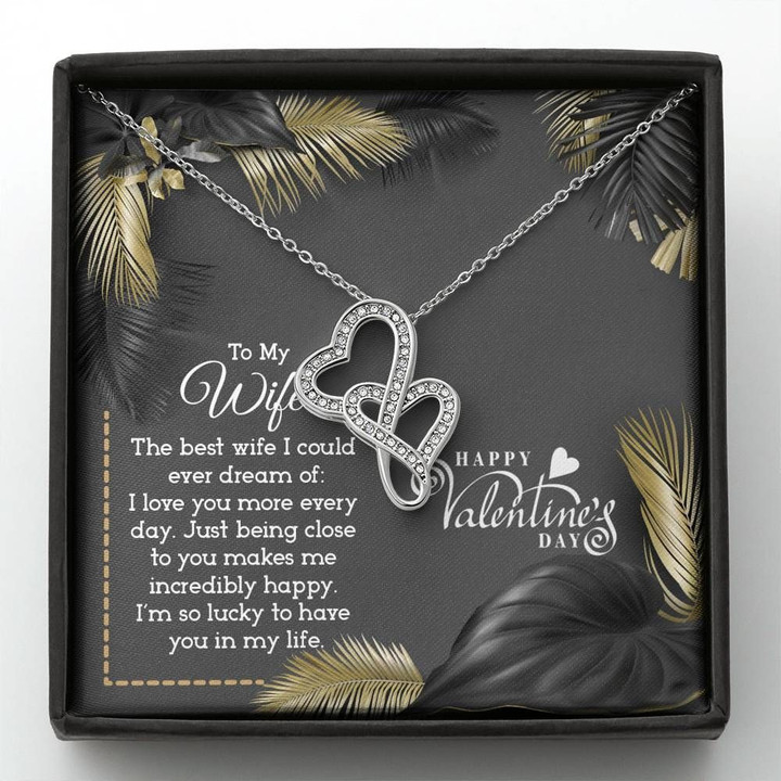 Love You More Everyday Double Hearts Necklace Valentine Gift For Wife