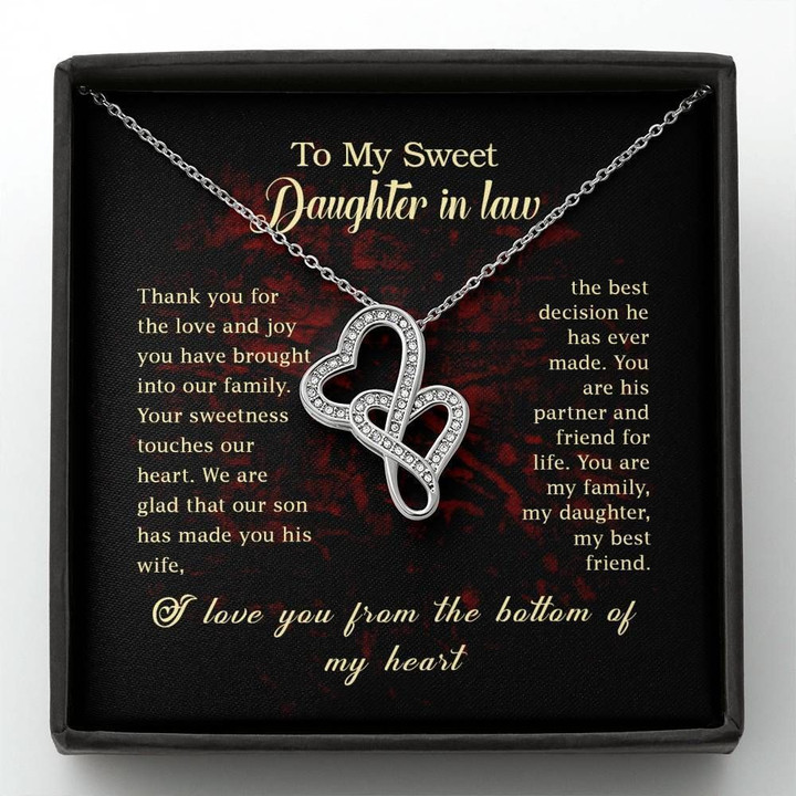 I Love You From The Bottom Of My Heart Gift For Daughter In Law Double Hearts Necklace