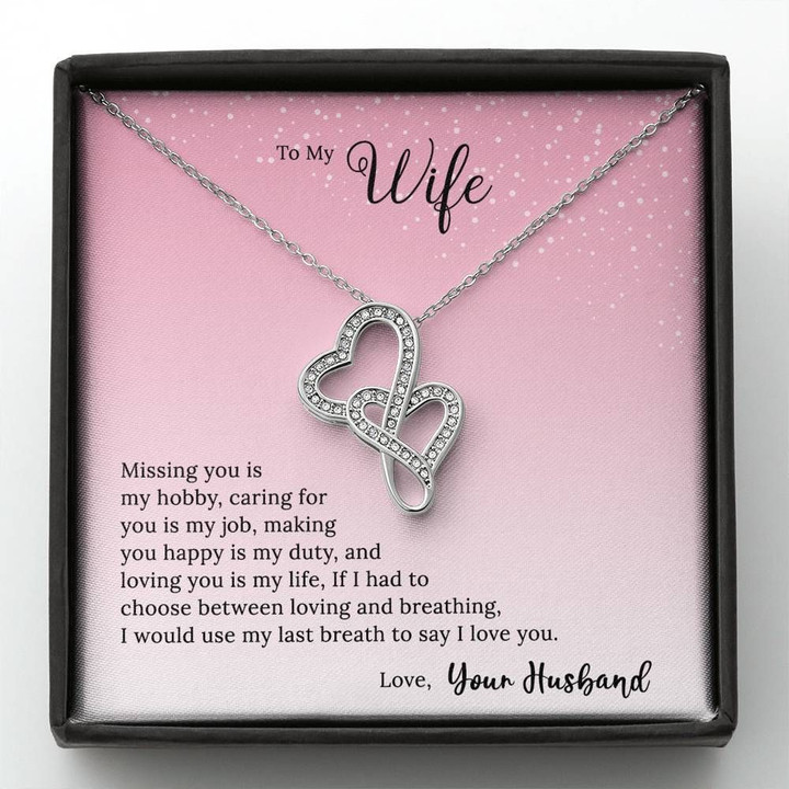 Caring For You Is My Job Gift For Wife Double Hearts Necklace
