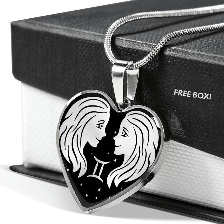 Gemini Zodiac Stainless Heart Pendant Necklace Gift For Gemini Girls