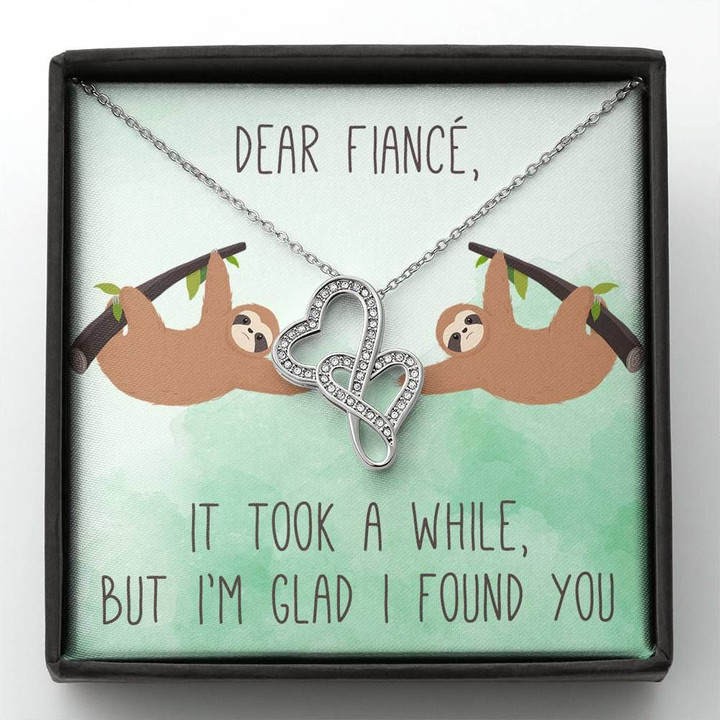 I’m Glad I Found You Gift For Fiancee Sloth Double Hearts Necklace