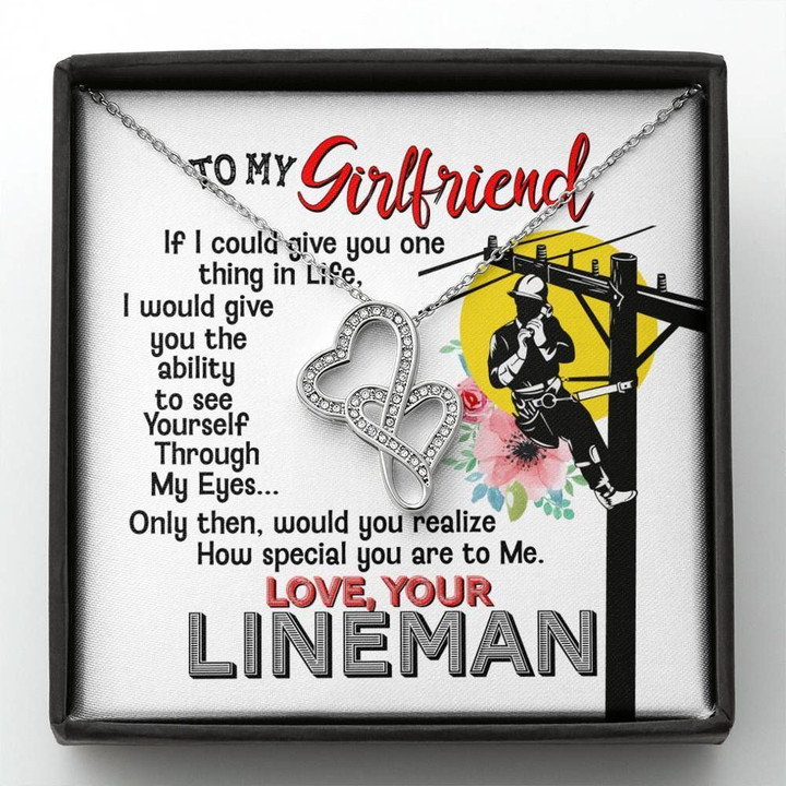 Give You The Ability To See Yourself Gift For Lineman's Girlfriend Double Hearts Necklace