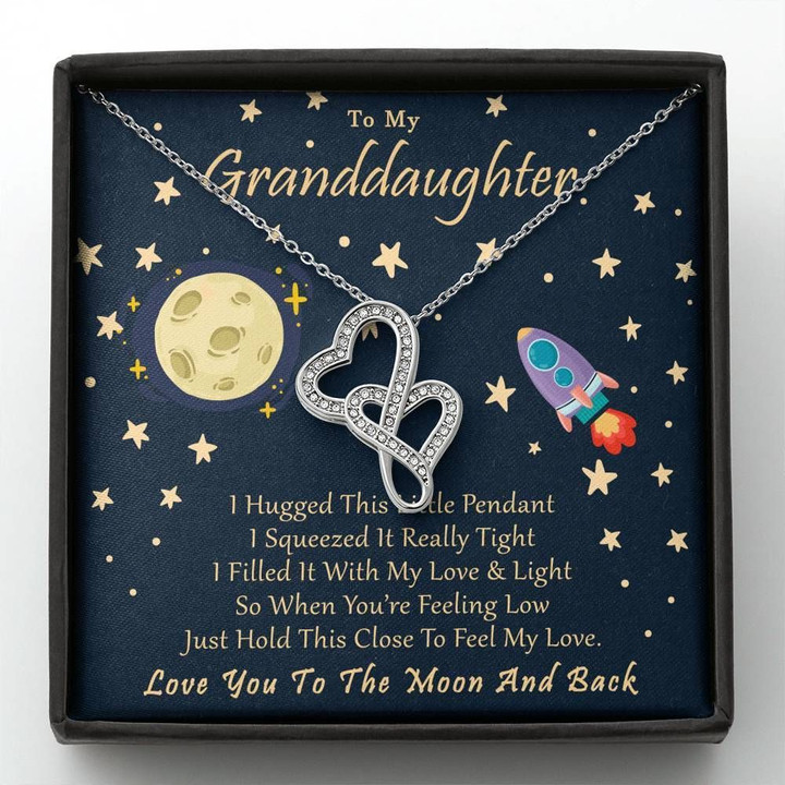 Cute Space Love You To The Moon And Back Gift For Granddaughter Double Hearts Necklace