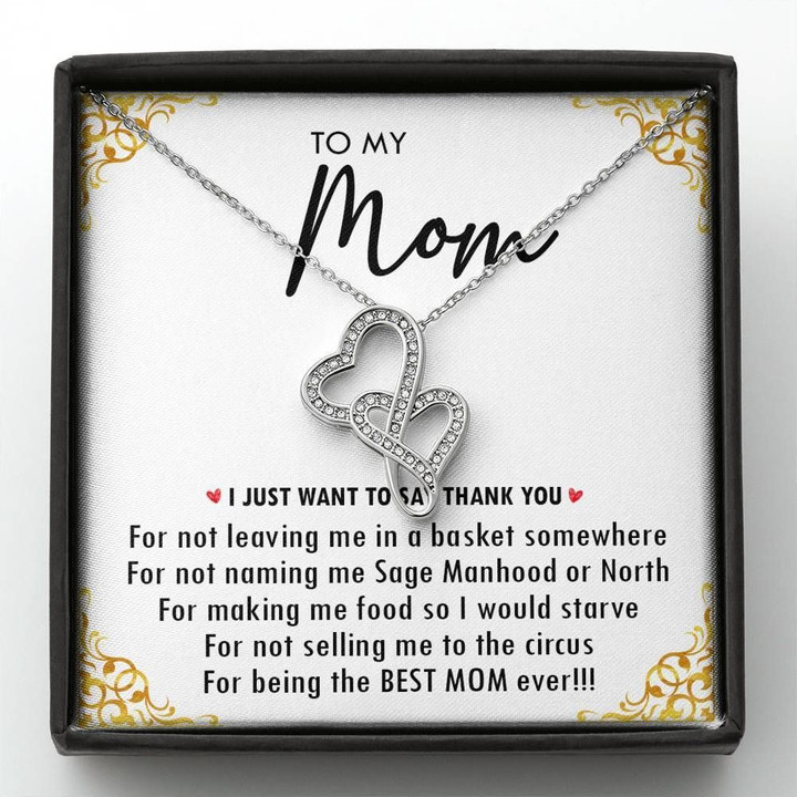 Thank You For Being The Best Mom Ever Gift For Mom Double Hearts Necklace
