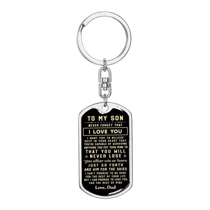 Just Go Forth And Aim For The Skies Dad Gift For Son Stainless Dog Tag Pendant Keychain Black